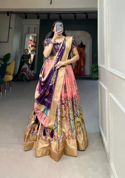 Kalamkari Print with Weaving Border Printed Lehenga Choli