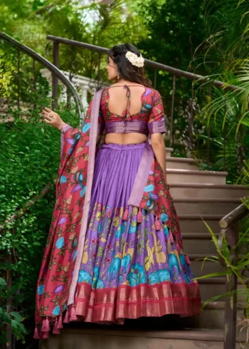 Kalamkari Print with Zari Weaving Border Lehenga Choli
