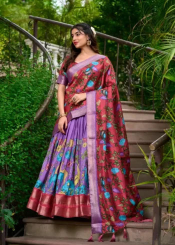 Kalamkari Print with Zari Weaving Border Lehenga Choli