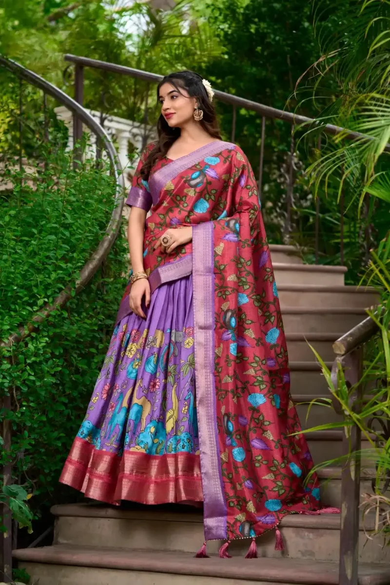 Kalamkari Print with Zari Weaving Border Lehenga Choli