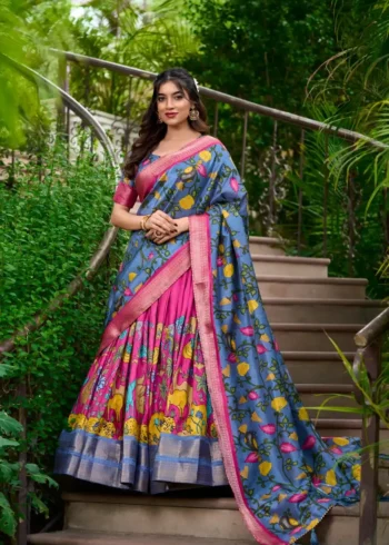 Kalamkari Print with Zari Weaving Border Lehenga Choli