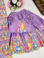 Lavender & Purple Kalamkari Printed Handwork Lehenga for kids