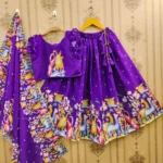 Lavender & Purple Kalamkari Printed Handwork Lehenga for kids