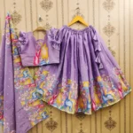 Lavender & Purple Kalamkari Printed Handwork Lehenga for kids