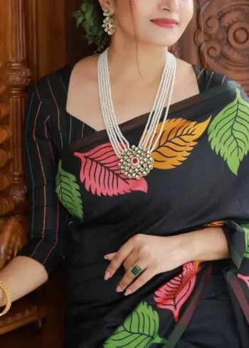 Leaf Pattern Zari Woven Banarasi Silk Saree