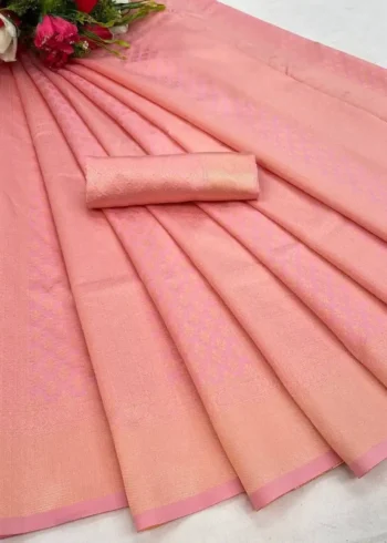 Light Pink Golden Zari Weaving Wedding Silk Saree