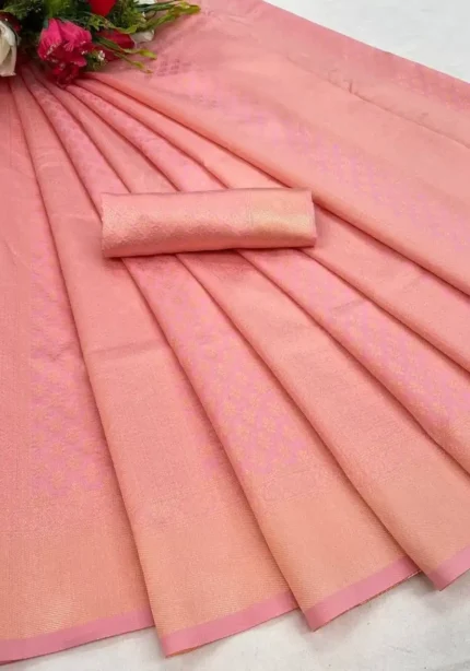 Light Pink Golden Zari Weaving Wedding Silk Saree