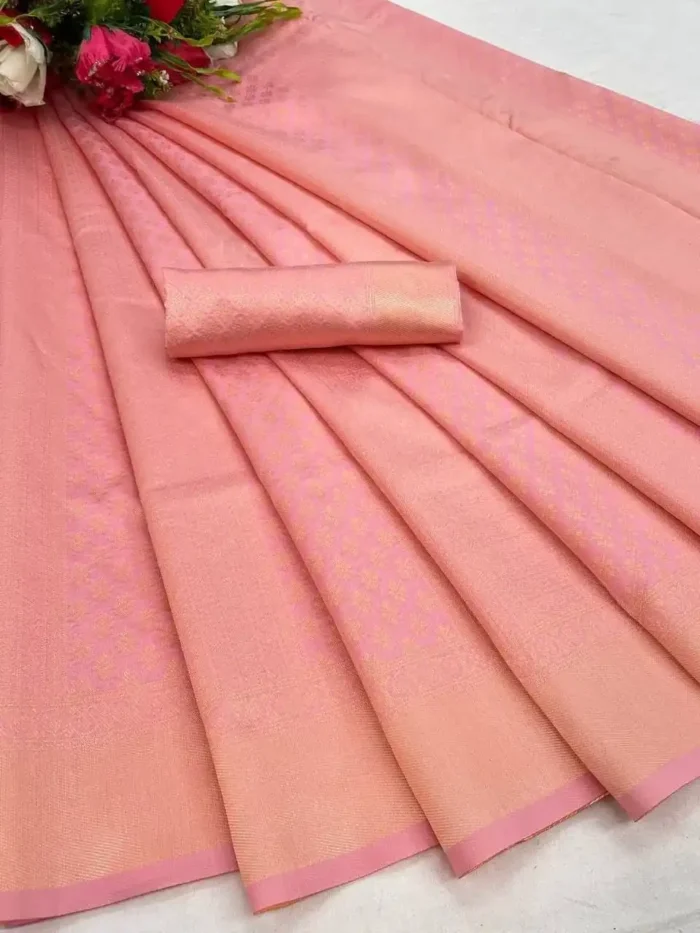 Light Pink Golden Zari Weaving Wedding Silk Saree