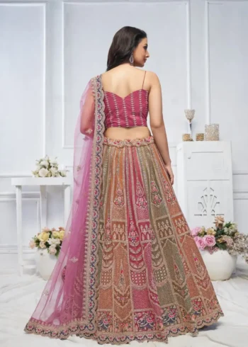 Majestic Multi Colour Zari Weaving Net Bridal Lehenga Choli