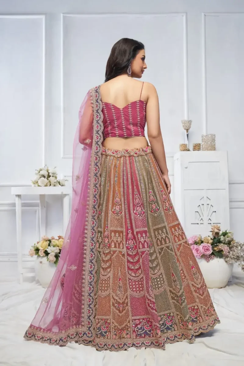 Majestic Multi Colour Zari Weaving Net Bridal Lehenga Choli