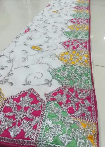 marble white vichitra silk heavy embroidered saree for wedding
