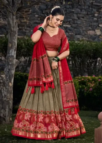 Mehendi Colour Floral and Foil Printed Hyderabadi Lehenga Choli