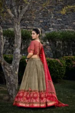 Mehendi Colour Floral and Foil Printed Hyderabadi Lehenga Choli