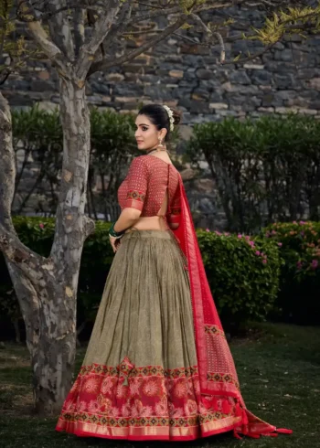 Mehendi Colour Floral and Foil Printed Hyderabadi Lehenga Choli