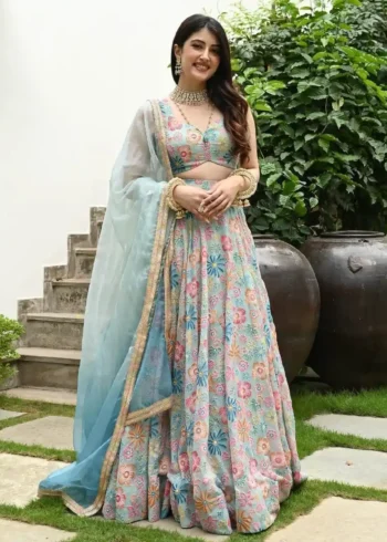 Multi Colour Printed Muslin Silk Lehenga Choli for Party