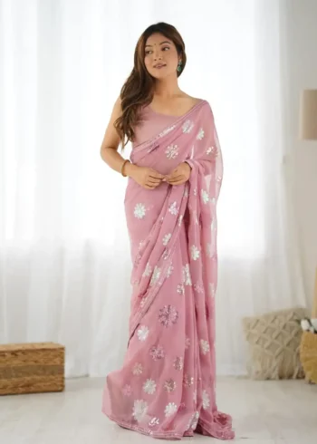 Floral Multi Colour Sequins Work Georgette Saree