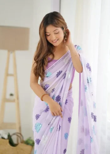 Floral Multi Colour Sequins Work Georgette Saree