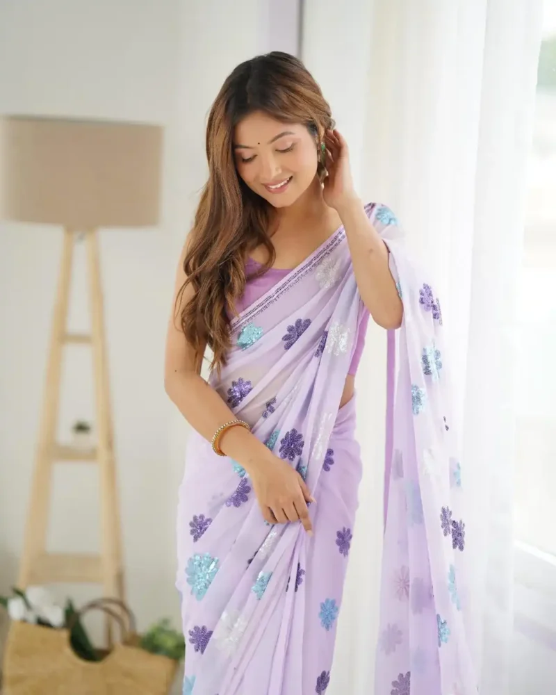 Floral Multi Colour Sequins Work Georgette Saree