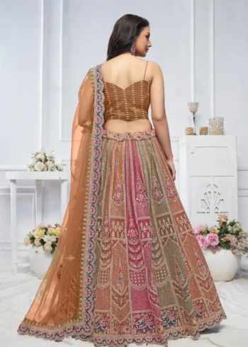 Majestic Multi Colour Zari Weaving Net Bridal Lehenga Choli