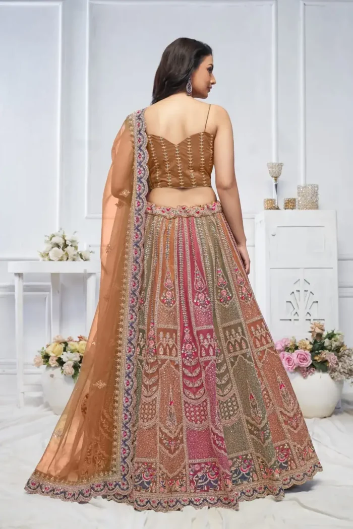 Majestic Multi Colour Zari Weaving Net Bridal Lehenga Choli