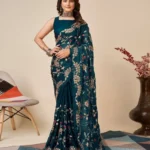Navy Blue All over Embroidery Work Wedding Saree