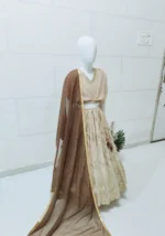 Cream Sequins Embroidered Faux Georgette Kids Lehenga Choli