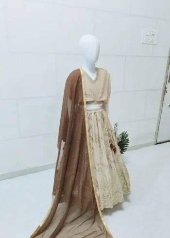 Cream Sequins Embroidered Faux Georgette Kids Lehenga Choli