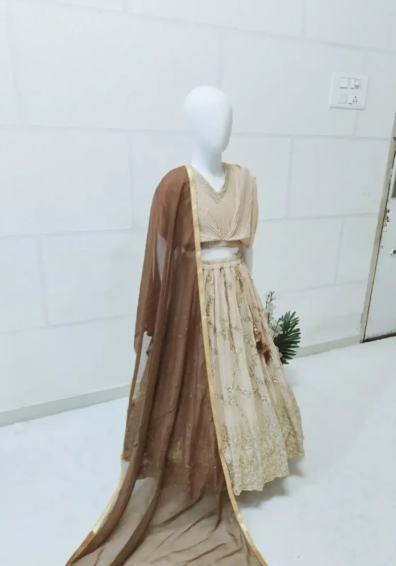 Cream Sequins Embroidered Faux Georgette Kids Lehenga Choli
