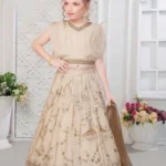 Cream Sequins Embroidered Faux Georgette Kids Lehenga Choli