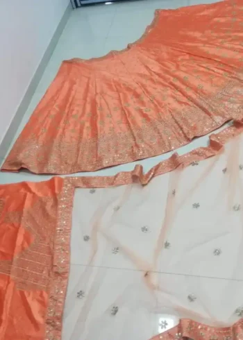 Orange Devsena Silk Embroidered Party Wear and Wedding Lehenga
