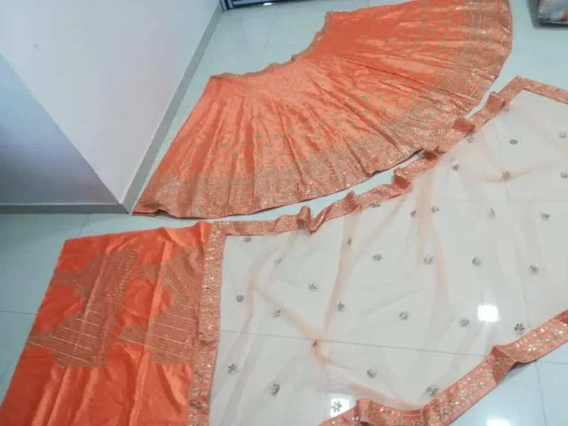 Orange Devsena Silk Embroidered Party Wear and Wedding Lehenga
