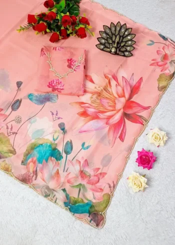 Organza Silk Moti Work Ready to Wear Saree