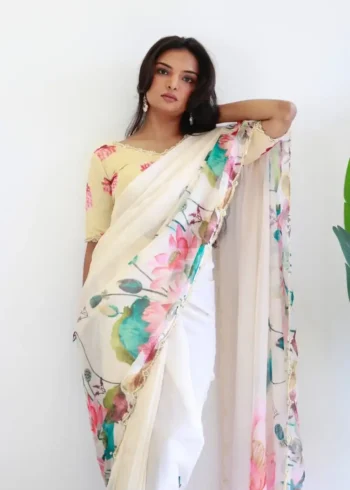 Organza Silk Moti Work Ready to Wear Saree