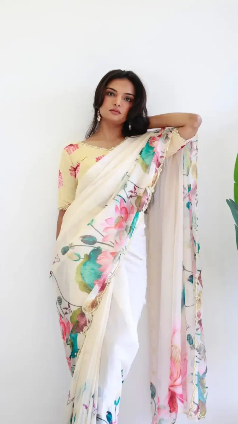 Organza Silk Moti Work Ready to Wear Saree