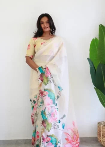 Organza Silk Moti Work Ready to Wear Saree