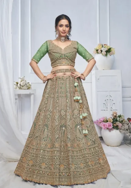 Paisley & Peacock Motifs Heavy Embroidered Bridal Lehenga Choli