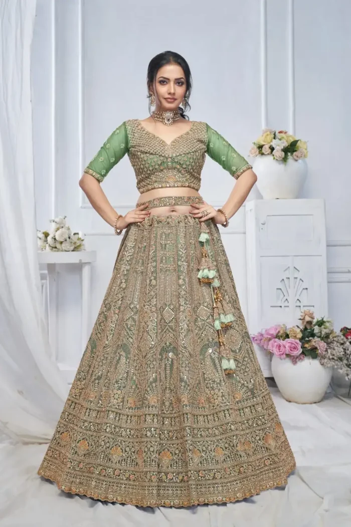 Paisley & Peacock Motifs Heavy Embroidered Bridal Lehenga Choli