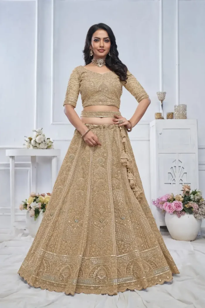 Paisley Flower Border & Motif Design Sequins Embroidered Lehenga for Brides and Engagement