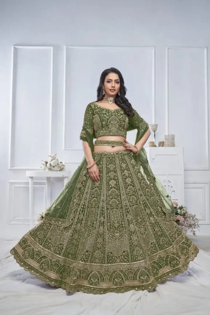 Paisley Flower Border & Motif Design Sequins Embroidered Lehenga for Brides and Engagement