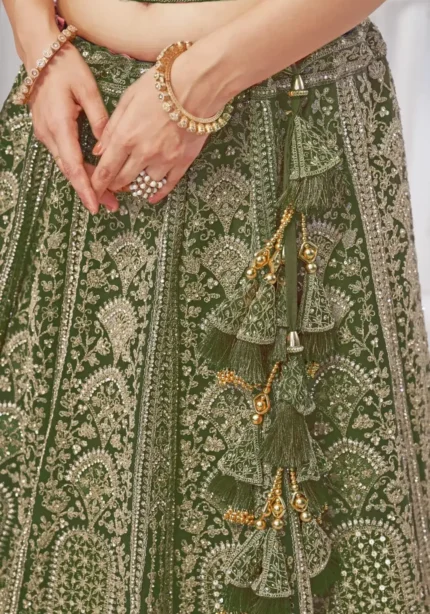 Paisley Flower Border & Motif Design Sequins Embroidered Lehenga for Brides and Engagement