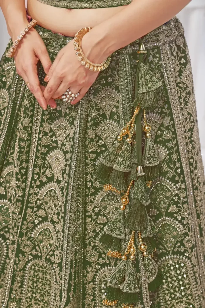 Paisley Flower Border & Motif Design Sequins Embroidered Lehenga for Brides and Engagement