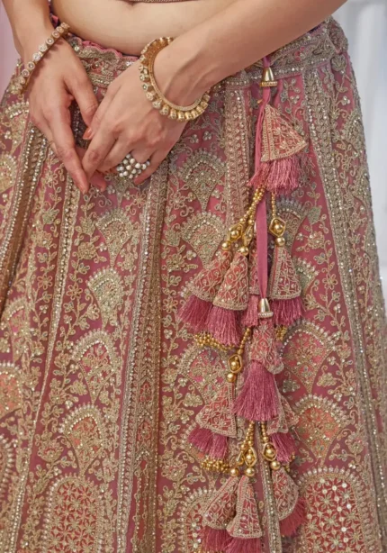 Paisley Flower Border & Motif Design Sequins Embroidered Lehenga for Brides and Engagement