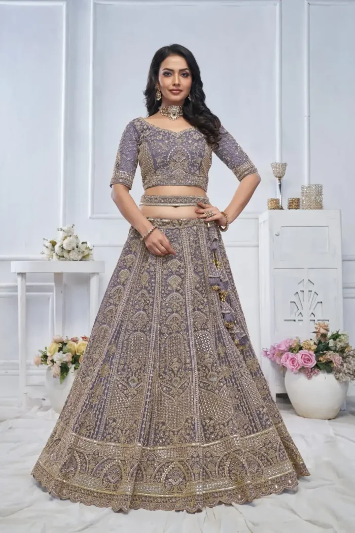 Paisley Flower Border & Motif Design Sequins Embroidered Lehenga for Brides and Engagement