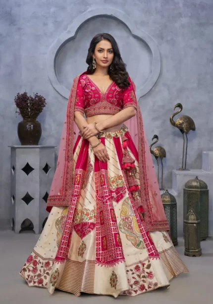 Paisley & Medallion Motifs Organza Silk Bridal Lehenga Choli