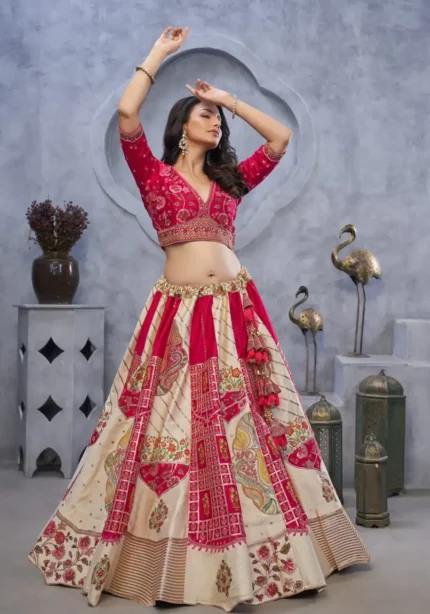 Paisley & Medallion Motifs Organza Silk Bridal Lehenga Choli