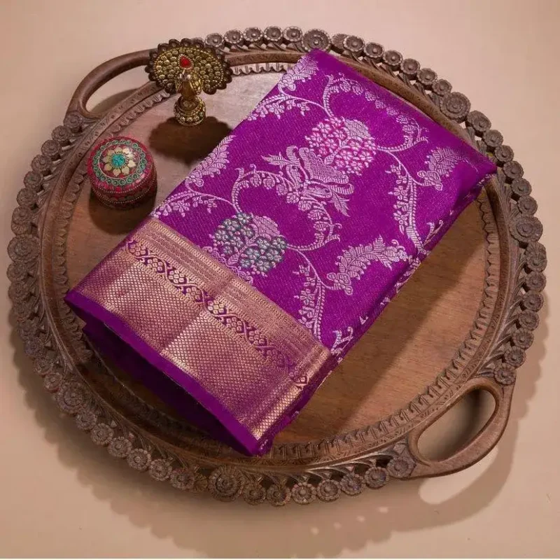 Pink Colour Banarasi Silk Saree with Embroidered Blouse