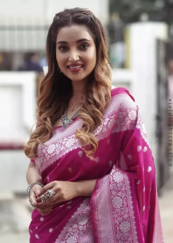 Pink Zari Work Banarasi Silk Wedding Saree