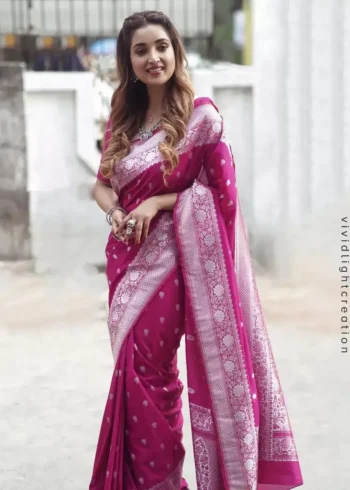 Pink Zari Work Banarasi Silk Wedding Saree
