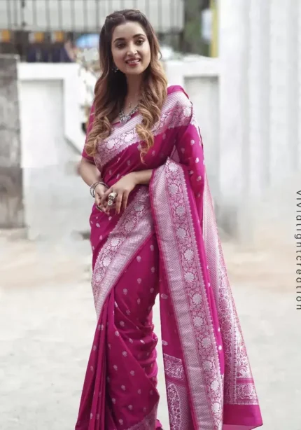 Pink Zari Work Banarasi Silk Wedding Saree