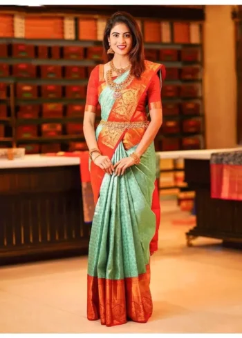 Pista Green Zari Work Banarasi Silk Saree